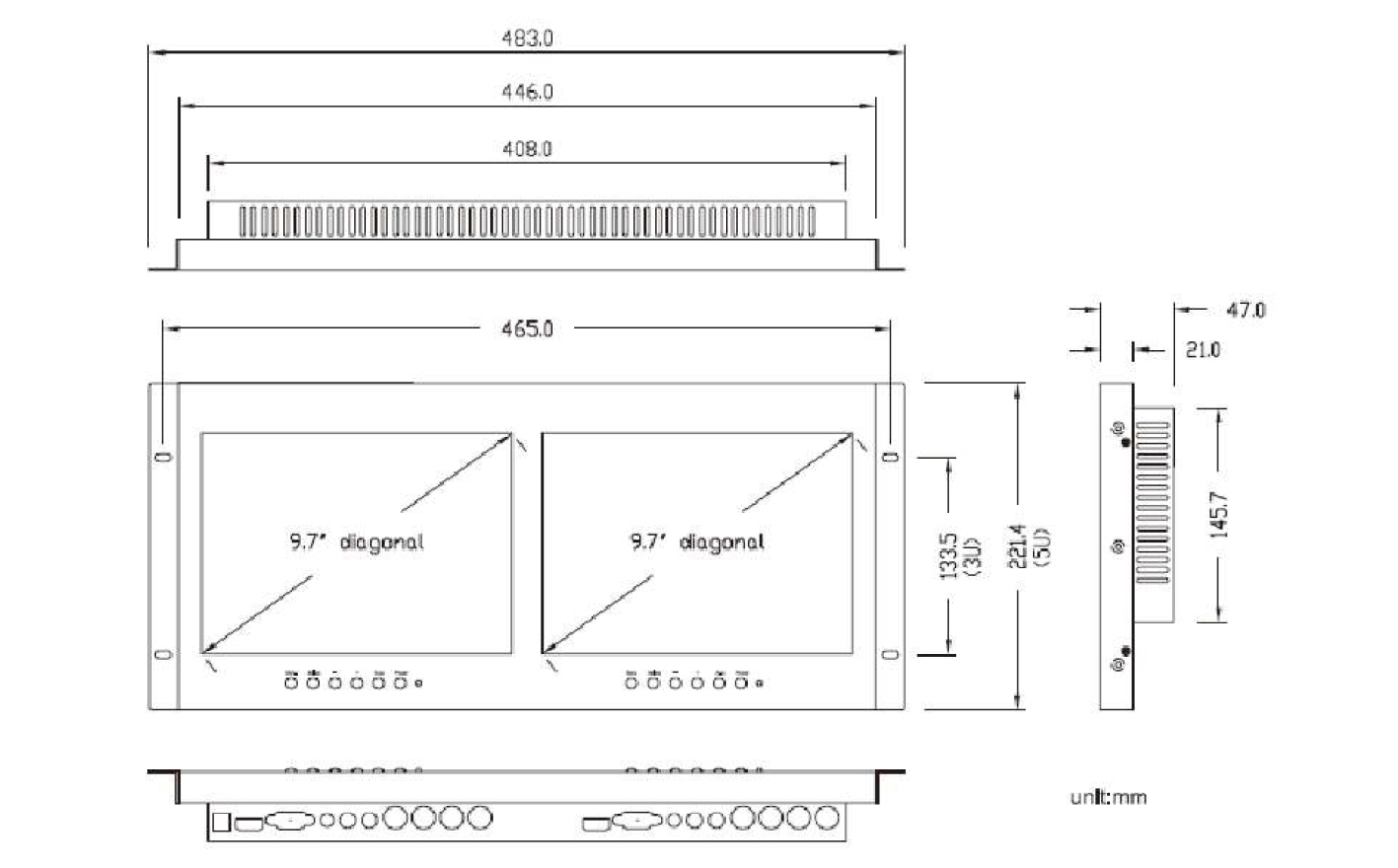 秝業 LY-A097M2-BNC 9.7吋彩色LED液晶顯示器鐵殼 (雙機一體設計)