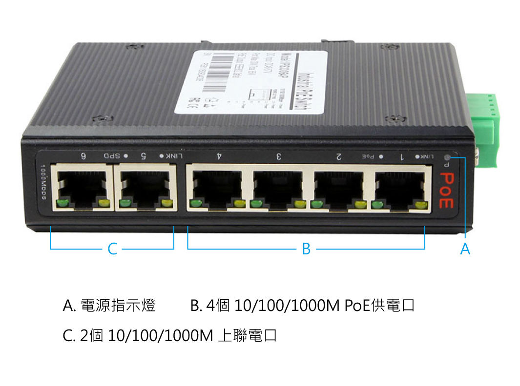 秝業 LYP33064P-IPS 6埠全Gigabit工業POE交換機