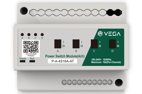 VEGA BA 4路開關執行器 BA 4路開關執行器具有繼電器通斷和繼電器狀態指示功能，採用電力線載波通信技術，作為電源控制模組的升級產品，主要應用在智慧家居系統中，實現對電燈的迴路控制。